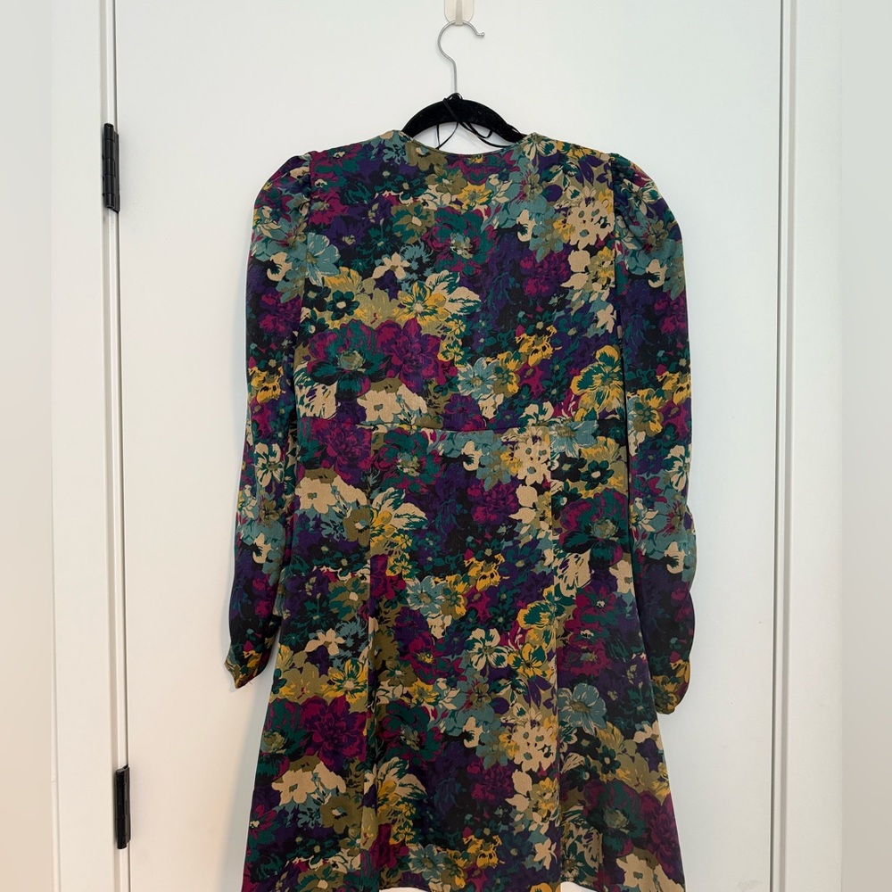 Zara Floral Mini Dress in Purple, Green, Gold - Picture 2 of 6